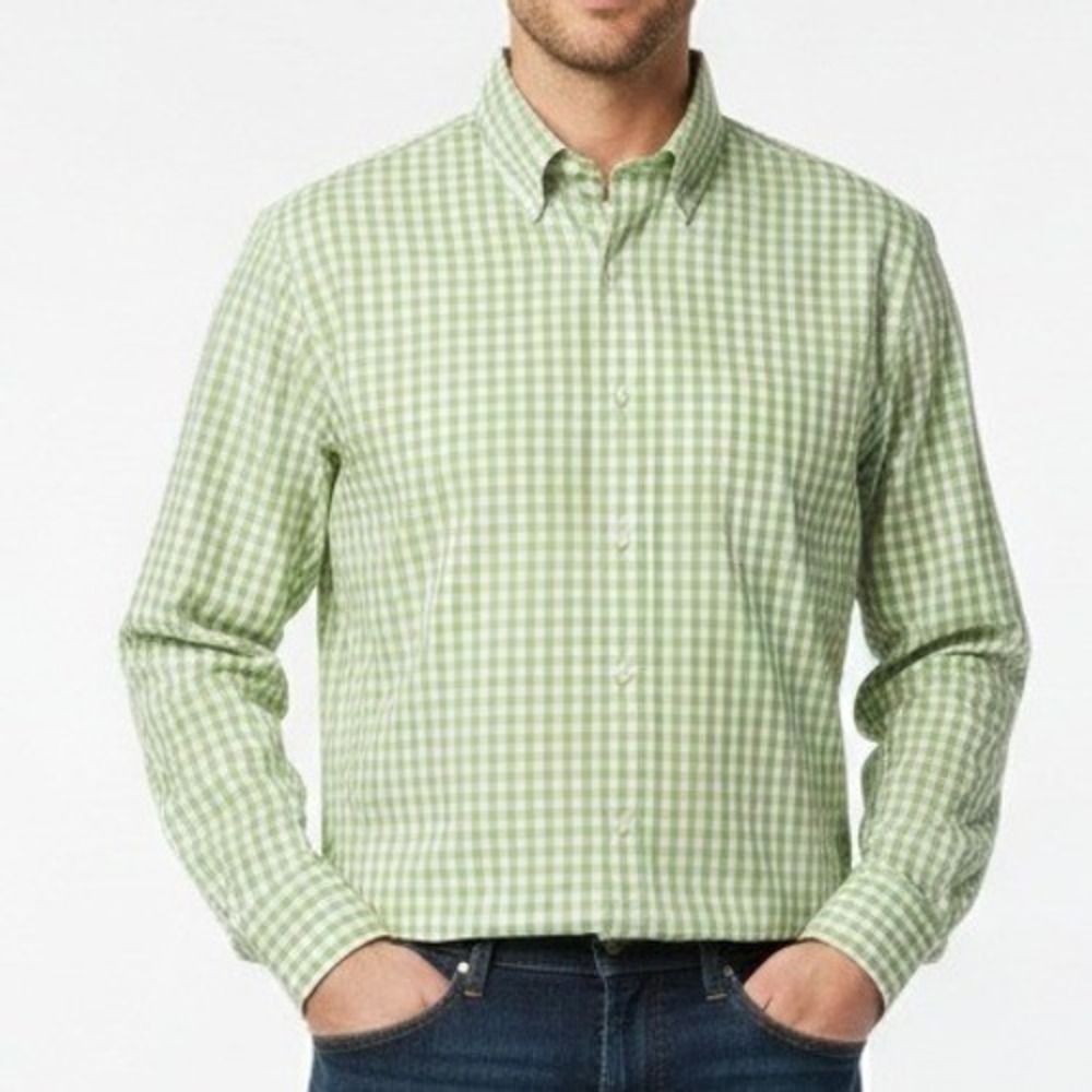Peter Millar Crown Crafted Sport Shirt Green White Gingham Check Refined Coastal